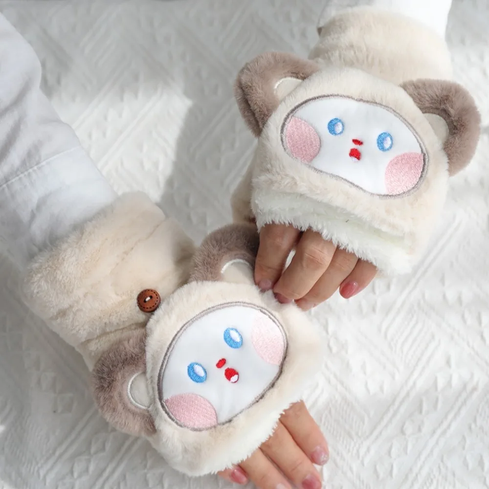 Guantes de invierno de dibujos animados de animales Kawaii para niños, cubierta suave abatible, guantes de cerdo de felpa, guantes cálidos de estilo coreano, otoño