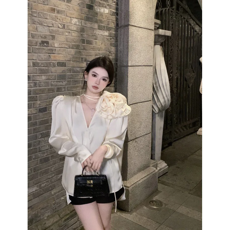 봄과 가을 여성용 패셔너블한 긴팔 셔츠, 프랑스풍의 시크하고 다재다능한 우아한 탑
