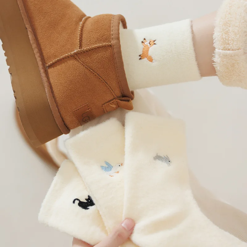 

Австралийские шерстяные носки для женщин, осенние и зимние носки до середины икры с вышивкой животных, утепленные теплые носки для беременных, пол для сна