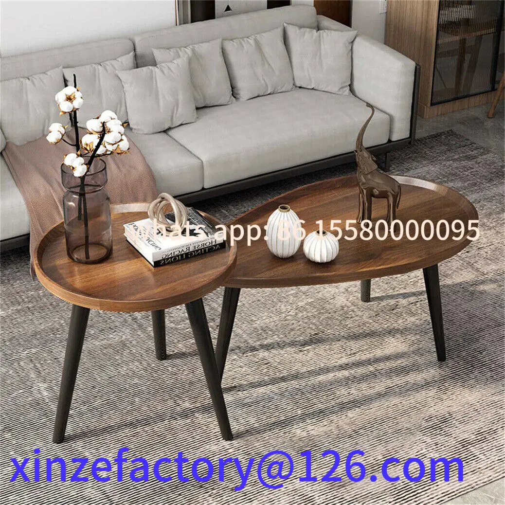 Customizable Round Coffee Table Set of 2 Rustic for Living Room Modern Nesting Tables for Balcony Office