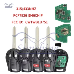 Sunshine 2/3/4BTN Car Remote Key For NISSAN Juke March Qashqai Sunny Sylphy Tiida X-Trail 315Mhz 433MHz CWTWB1U751 / CWTWB1U761