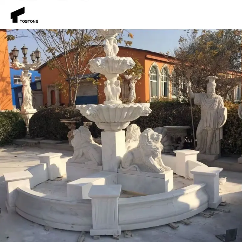 Tostone Custom Handmade White Marble Water Sculpture Fountain Hot Sale for Park Garden Hotel Outdoor Decoration for Exterior