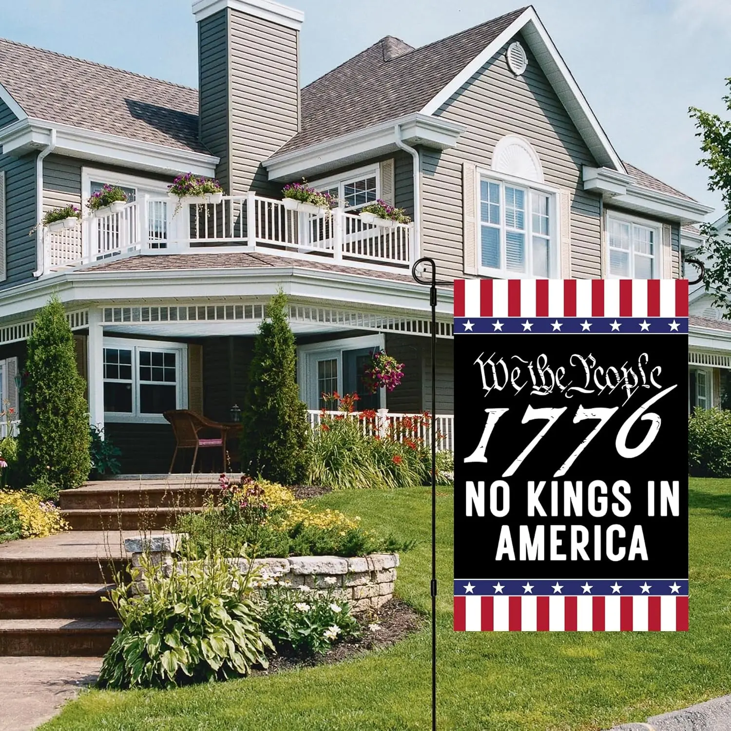 علم حديقة No King In Ame-rica مقاس 12 × 18 أعلام منزل فني مزدوجة الجوانب لأعلام ساحة الحديقة الكبيرة الخارجية والديكور الخارجي (1 FFI #2