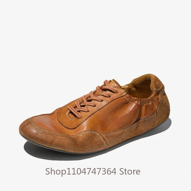 Handmade Horse Leather Training Shoes Men Flats Washed Casual Sport Oxfords Genuine Leather Outdoor Sneakers Male Leather Shoes