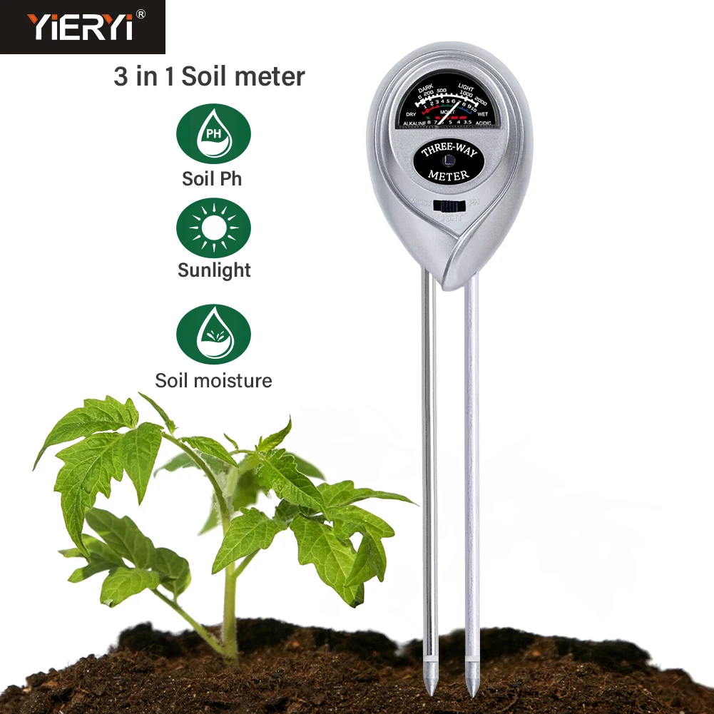 3 in 1 Soil PH Meter Acidity/Sunlight/Moisture Tester Hygrometer Sensor for Garden Planting Lawn Farm Indoor Outdoor No Battery