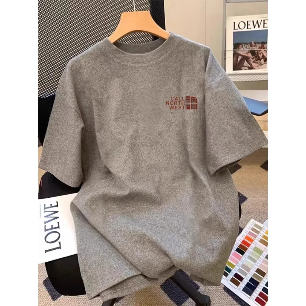 تي شيرت صيفي الكل في واحد جديد فضفاض من القطن مطبوع للرجال والنساء من القطن المطبوع بأكمام قصيرة غير رسمية