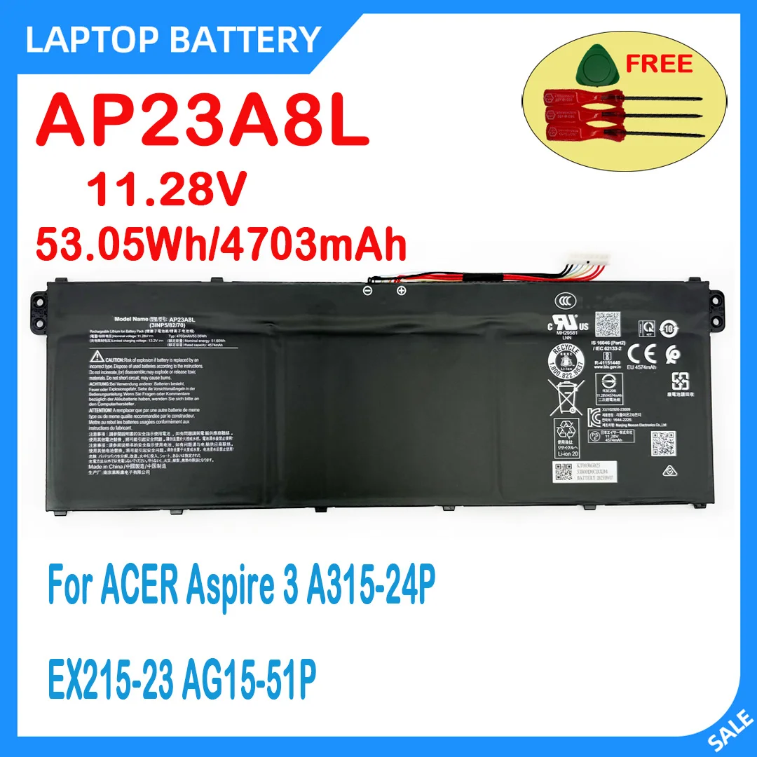 

Новый аккумулятор для ноутбука AP23A8L 11.28V 53.05Wh 4703mAh высокого качества для ACER Aspire 3 A315-24P EX215-23 AG15-51P