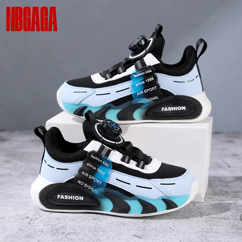 

Boys Sneakers with Rotating Buckle Design Breathable Mesh Chunky Sole for School Kids Casual Sports Tennis Shoes