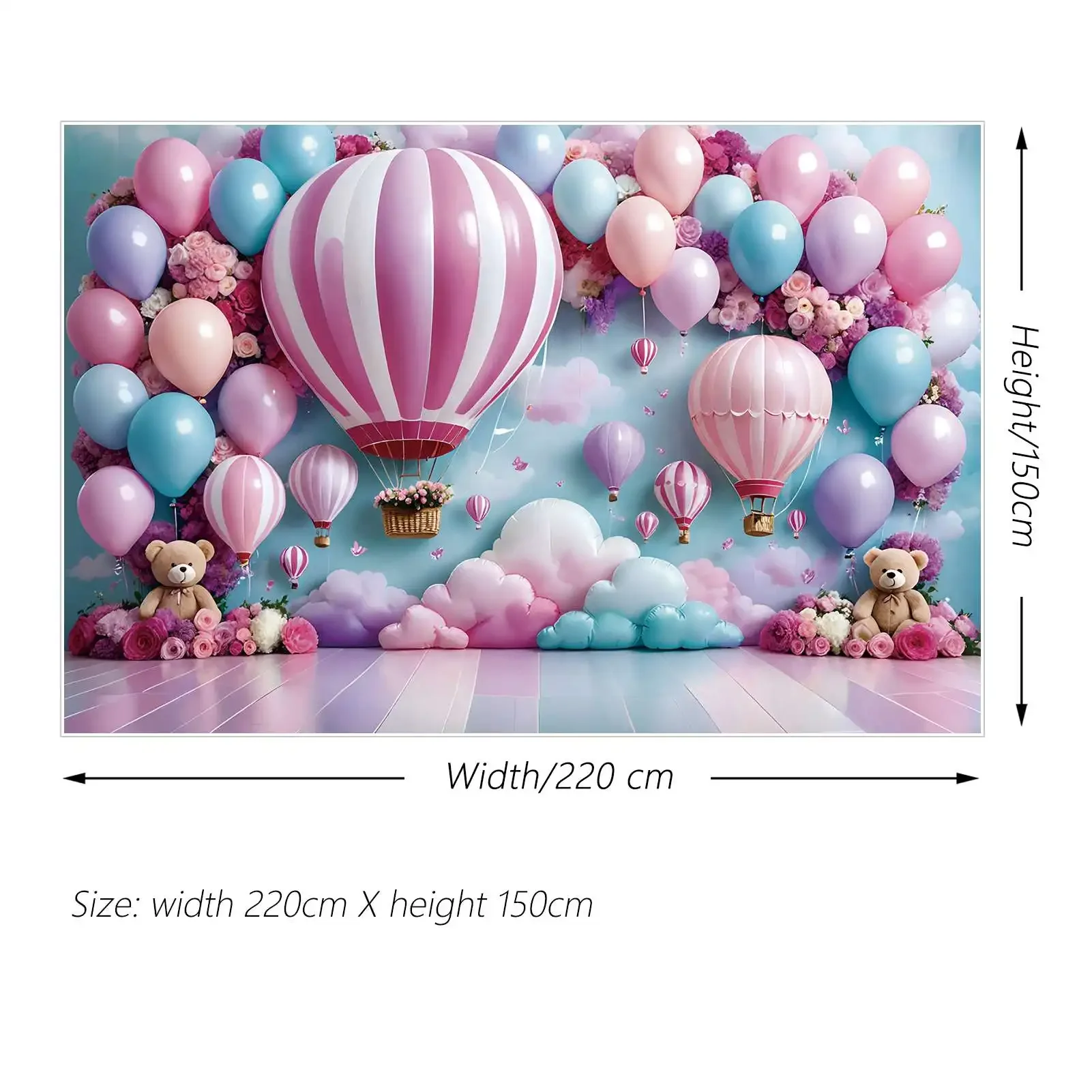 MOON.QG Backdrop Baby Shower Shooting Photography Props Background Hot Air Balloon Teddy Bear Happy Birthday Party Banner Decor