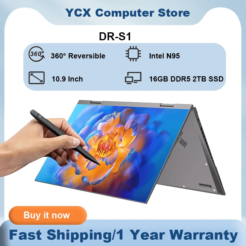 DR-S1 portátil Intel N95 pantallas táctiles de 10,9 pulgadas 360 Flip 4500mah Mini pc 60 Hz 16GB DDR5 2TB M.2 SSD teclado retroiluminado tableta portátil