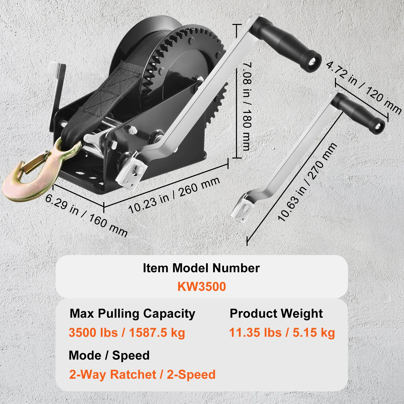 SucceBuy Handlier Boottrailerlier Zwaar uitgevoerde touwslinger Polyester riem en tweewegratel Handmatig bediende handslingerlier