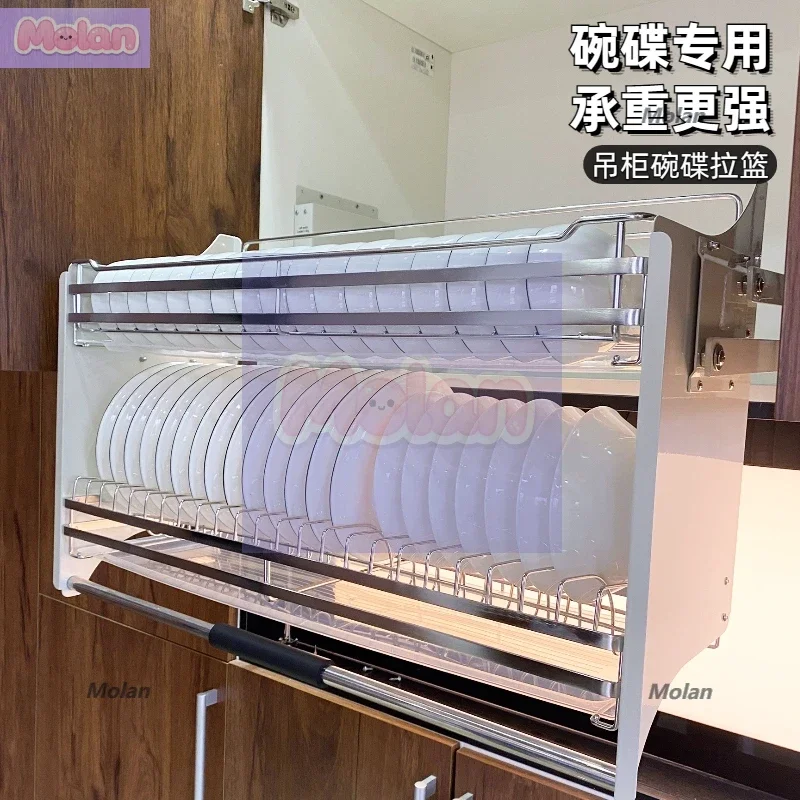

304 stainless steel dishes lifting seasoning pull basket hanging cabinet pull-down cabinet storage dishes hanging cabinet rack