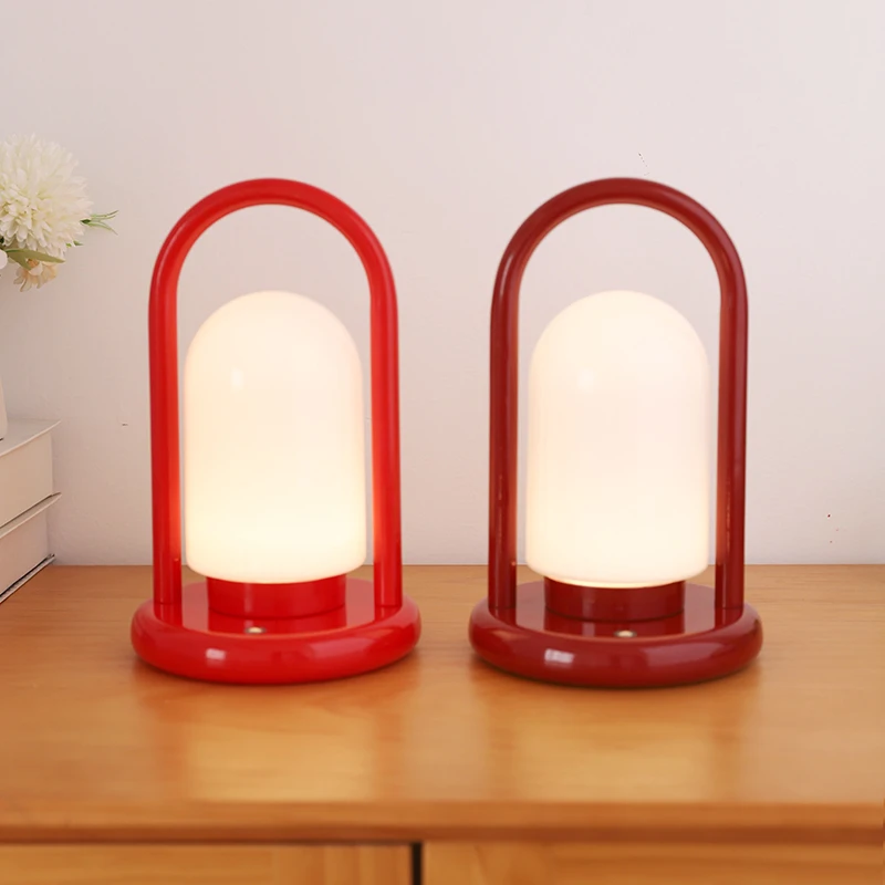 Retro Portable Rechargeable Desk Lamp, Bedroom Night Light, Red Wireless Touch Dimming, Outdoor Camping Portable Light