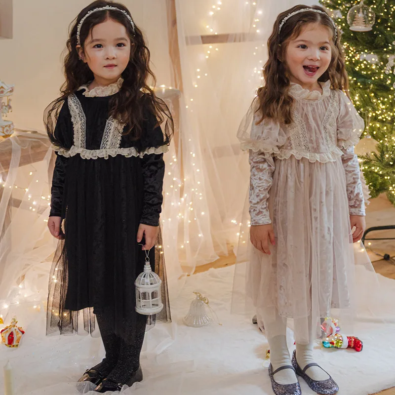 2025Autumn Strawberry Shan Korean Girl Christmas Birthday First Birthday Lace Mesh Trim Princess Dress for Girls