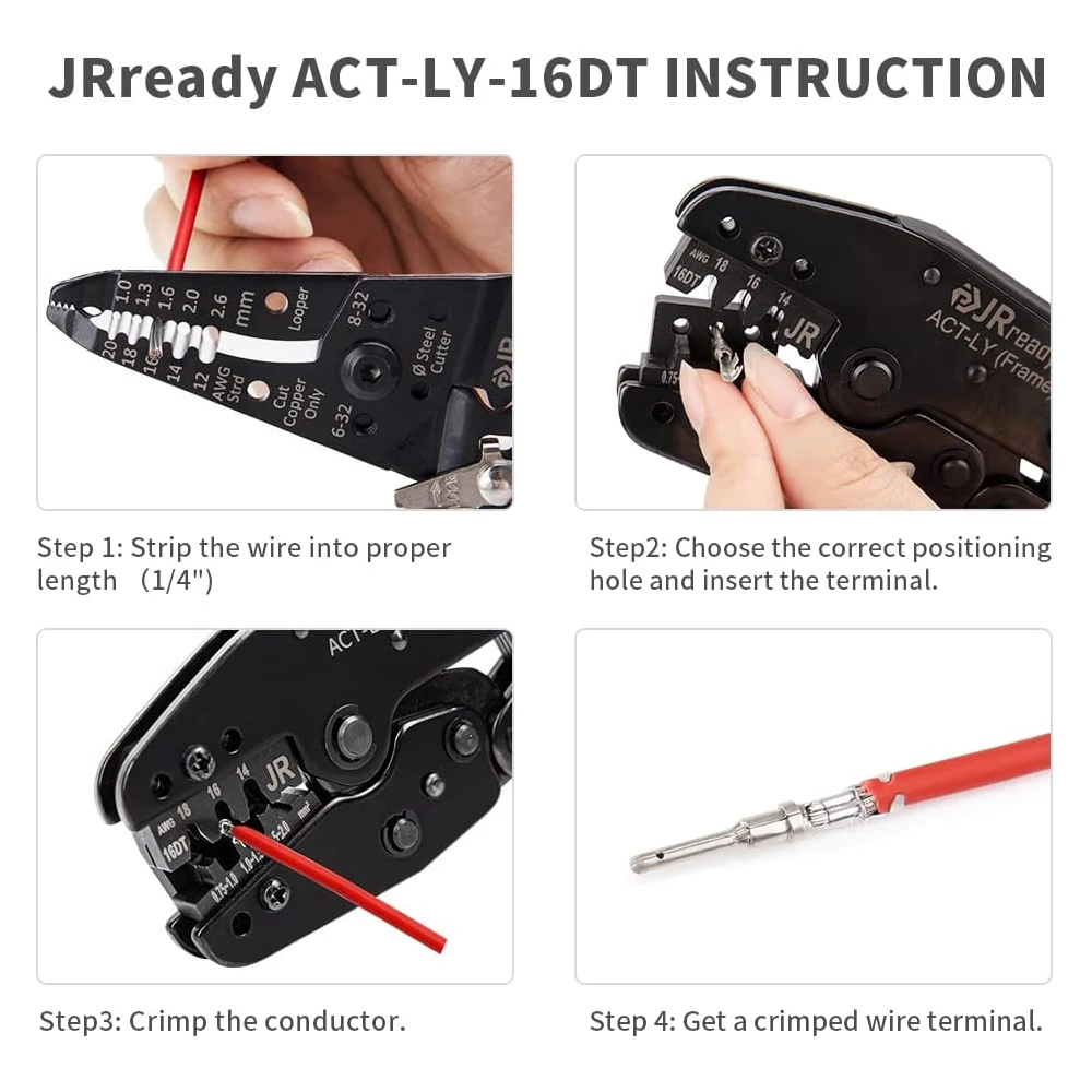 JRready Crimping Tool for Stamped and Formed,For 12#,16#,20#,With Positioner Fixed,Tightly Crimping,Terminal Crimper