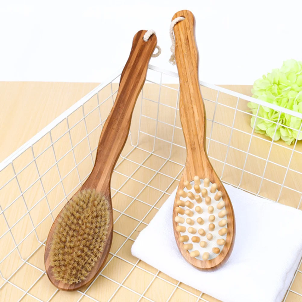 

Double-Sided Body Care Bath Long Handle Natural Bristles Exfoliating Shower Scrub For Spa Cleansing Bath Shower Brush Body Care