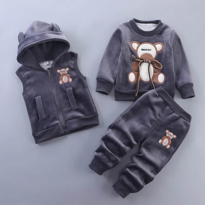 Girlswinter Clothing Set Plus Cartoon For Cat Pure Cotton Thickened Three-piece Tracksuit Baby Jacket Thick Warm Clothes Suit