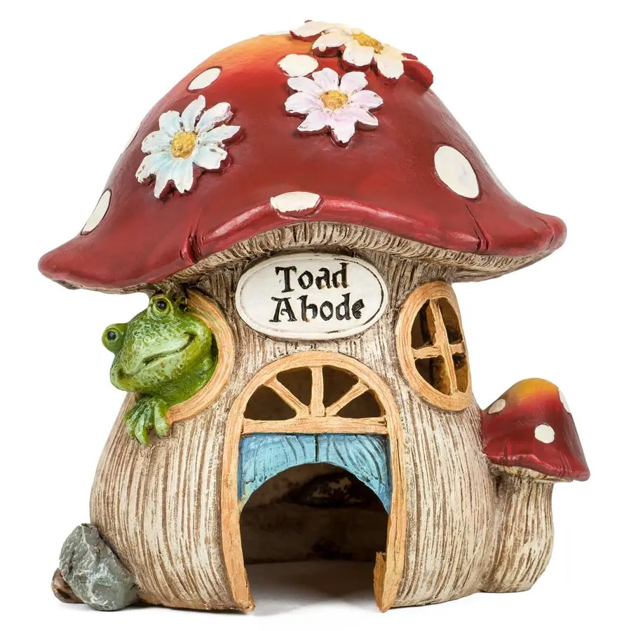 

8 H Toad Abode with Daisy Statue, Garden Collection, Outdoor Statue, Memorial, Resin Stone, Adorable Mushroom and