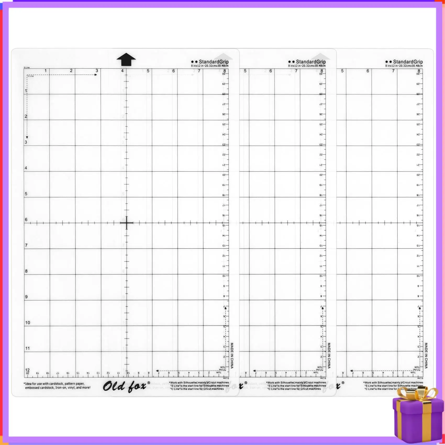Advanced 3Pcs Replacement Cutting Mat Adhesive Mat With Measuring Grid 8 By 12-Inch For Silhouette Cameo Cricut Explore Plotter
