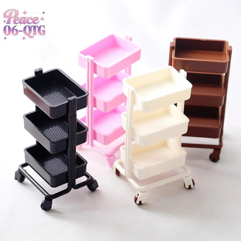 Hot 1Set 1:12  Dollhouse Miniature Trolley Dining Cart with Wheels Storage Display Shelf Bookshelf Furniture Model Decor Toy