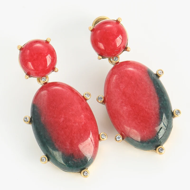 خمر ارتفع الأحمر الحجر الطبيعي انخفاض القرط كبير الذهب اللون حجر الراين مجوهرات فاخرة للمرأة اكسسوارات حفلة جديدة في 2025