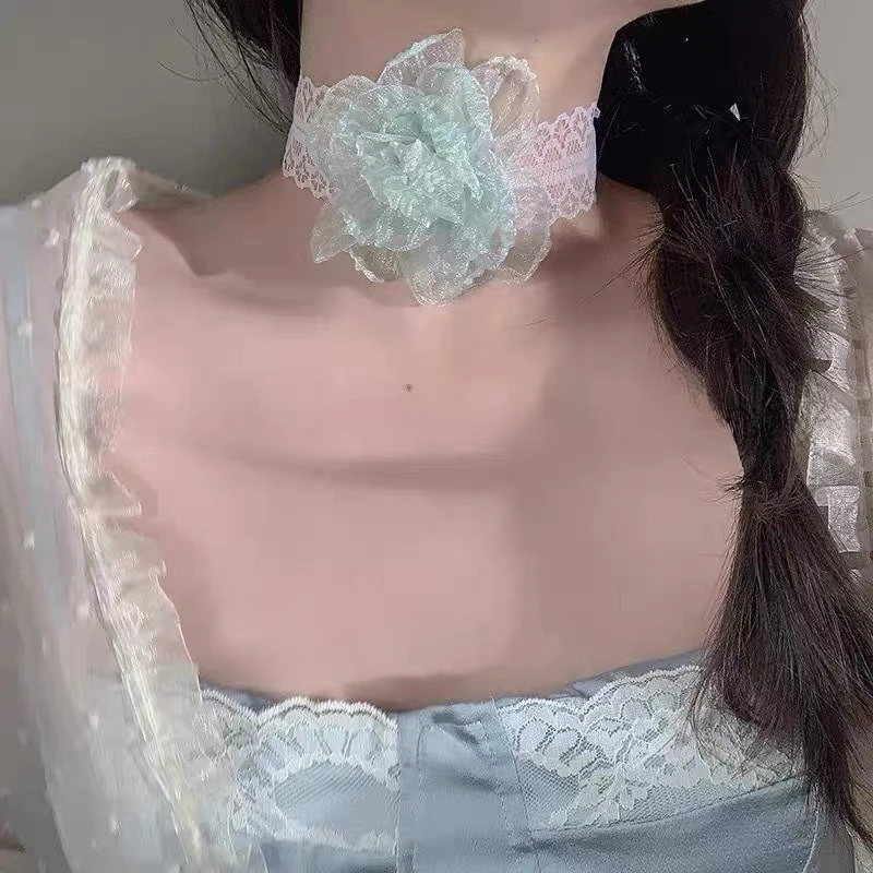 

Atmospheric Floral Necklace Women's Versatile Multi-Functional Hair Tie Scarf Ribbon Ultra-Ethereal Lace Flower Necklace