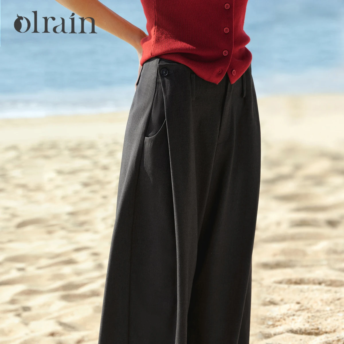 

OLrain Минималистичные офисные прямые брюки для женщин, весна 2026, новинка, с двойной пуговицей, свободные повседневные брюки с широкими штанинами O58CK002981
