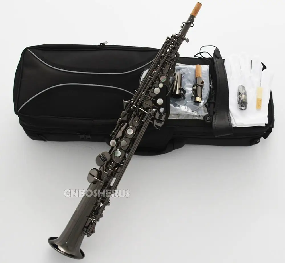 

Complete Shiny Black Straight Soprano Saxophone WSS-650 Bb SAX High F# G key