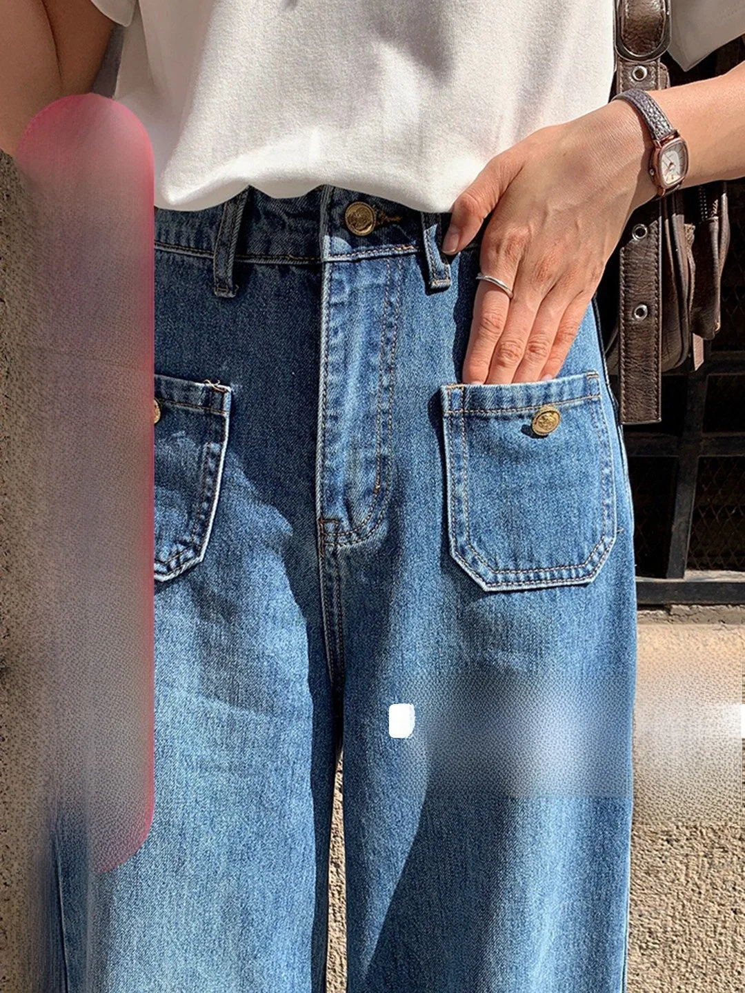 

High Waist Wide Leg Denim Pants Korean Sle Chic Square ket Jeans for Spring New Arrival Slimming Effect by Lu Xiaotuan