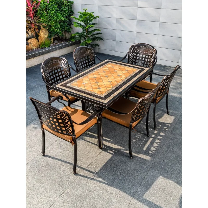 

Outdoor cast aluminum tables and chairs courtyard garden European leisure balcony coffee table outdoor villa yard waterproof pen