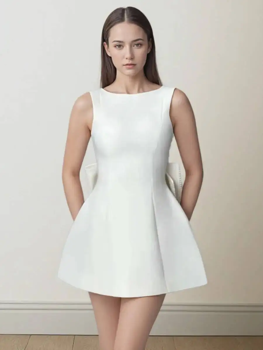 Elegante Perle Schleife rückenfrei sexy Minikleid Damen Luxus Party kurze Kleider weiß schwarz rosa Geburtstag Abend Hochzeit P4ZQ