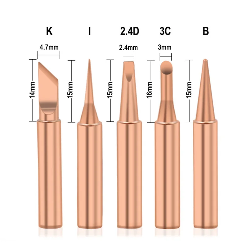 Ferro de solda elétrico Ferramentas Set, Soldagem Tip Head, Hot Bare Copper, 900M-T, I, B, K, 2.4D, 3C, 5pcs