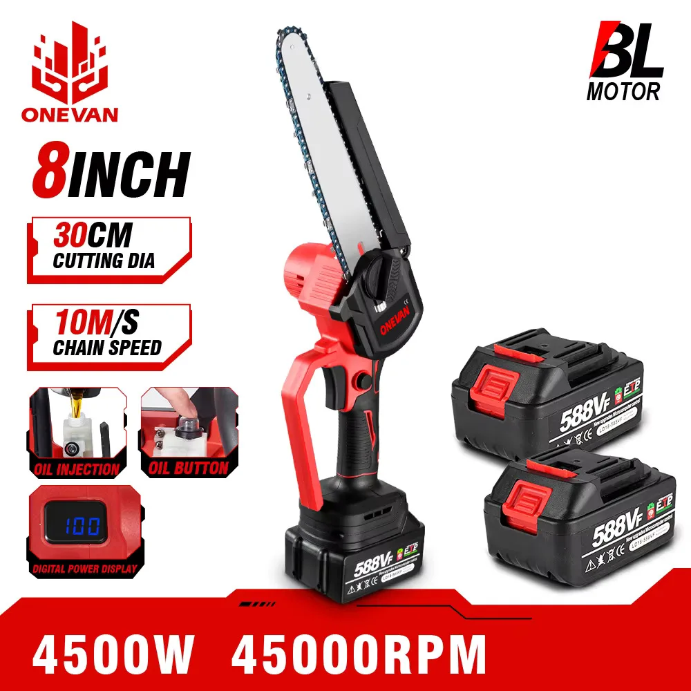 ONEVAN 8 pouces scie à chaîne sans brosse taille sans fil scie électrique travail du bois scie électrique outil de coupe pour Makita 18V batterie broche