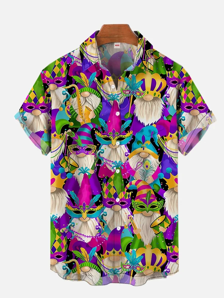 2025 Fashion Mardi Gras Carnival 3D Printing Men\'s Shirts Short Sleeve Shirts For Men Clothes Casual Shirt Vacation Blouses Tops