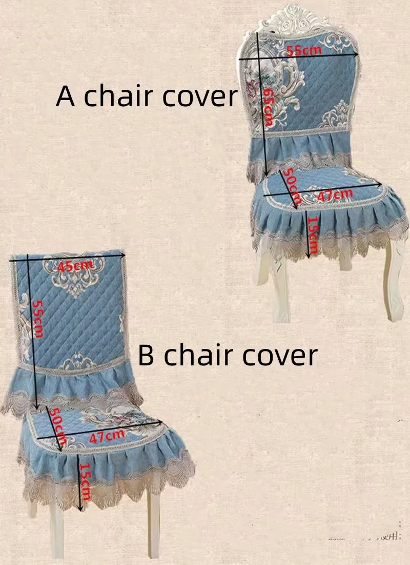 European Style Velvet Tablecloth Connected Chair Cover Lace Edge Integrated Stool Cover Round Table Cloth Thickened Cushion