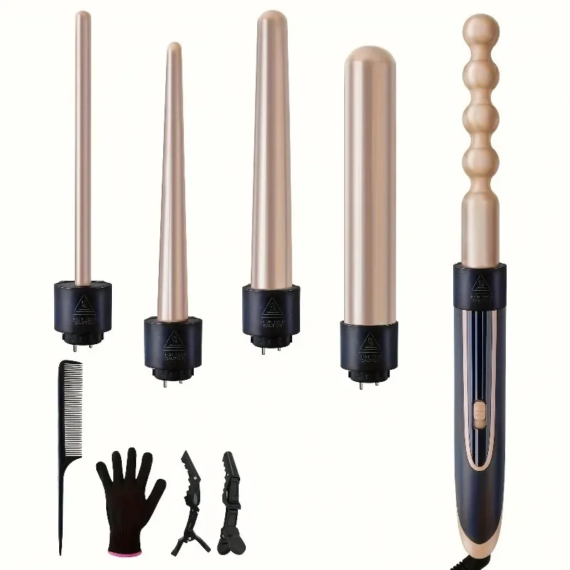 Hair Curling Wand 5in 1 Hair Curlers Iron Set 0.4" -1.25" with 5 Ceramic Interchangeable Barrel for Long Short Hair Styling Tool