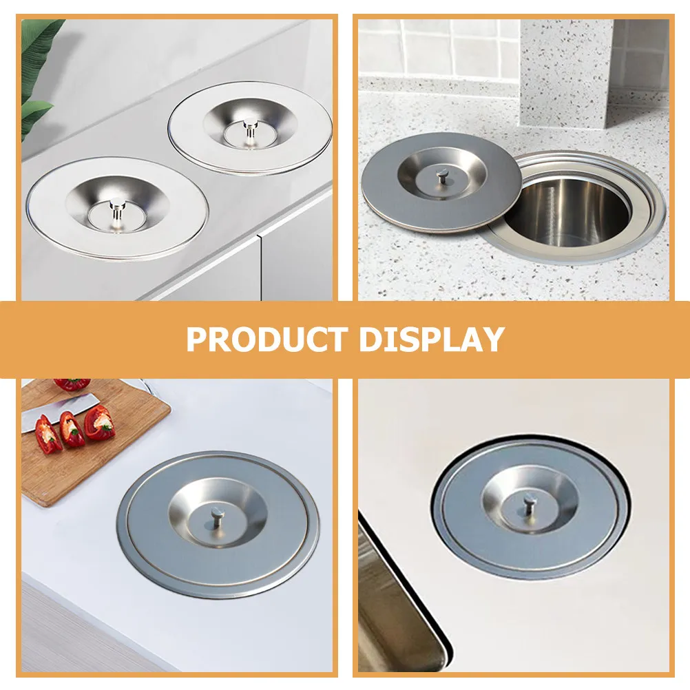 1Set Rust Resistant Stainless Steel Recessed Kitchen Trash Can Lid Countertop Garbage Bin Cover Space Efficient Odor Blocking