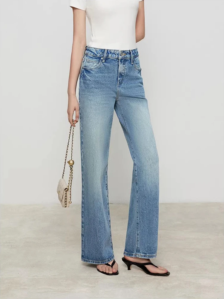 

Джинсы Ele Long Leg Filter Waed Blue с широкими штанинами, утягивающие, универсальные, из денима от Ningxia Clothing, с высокой талией, на молнии, из хлопка