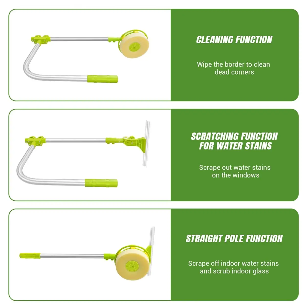 Multi-use Gear Telescopic Window Cleaning Tool Set with Smart Angle Adjust and Squeegee U-Shaped Design