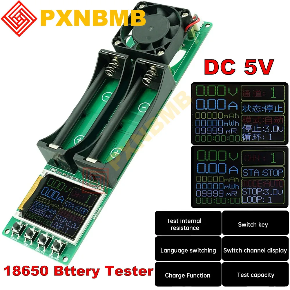 

DC 5V 18650 Lithium Battery Capacity Tester Automatic Internal Resistance Tester Battery Power Detector Module Type-C Interface