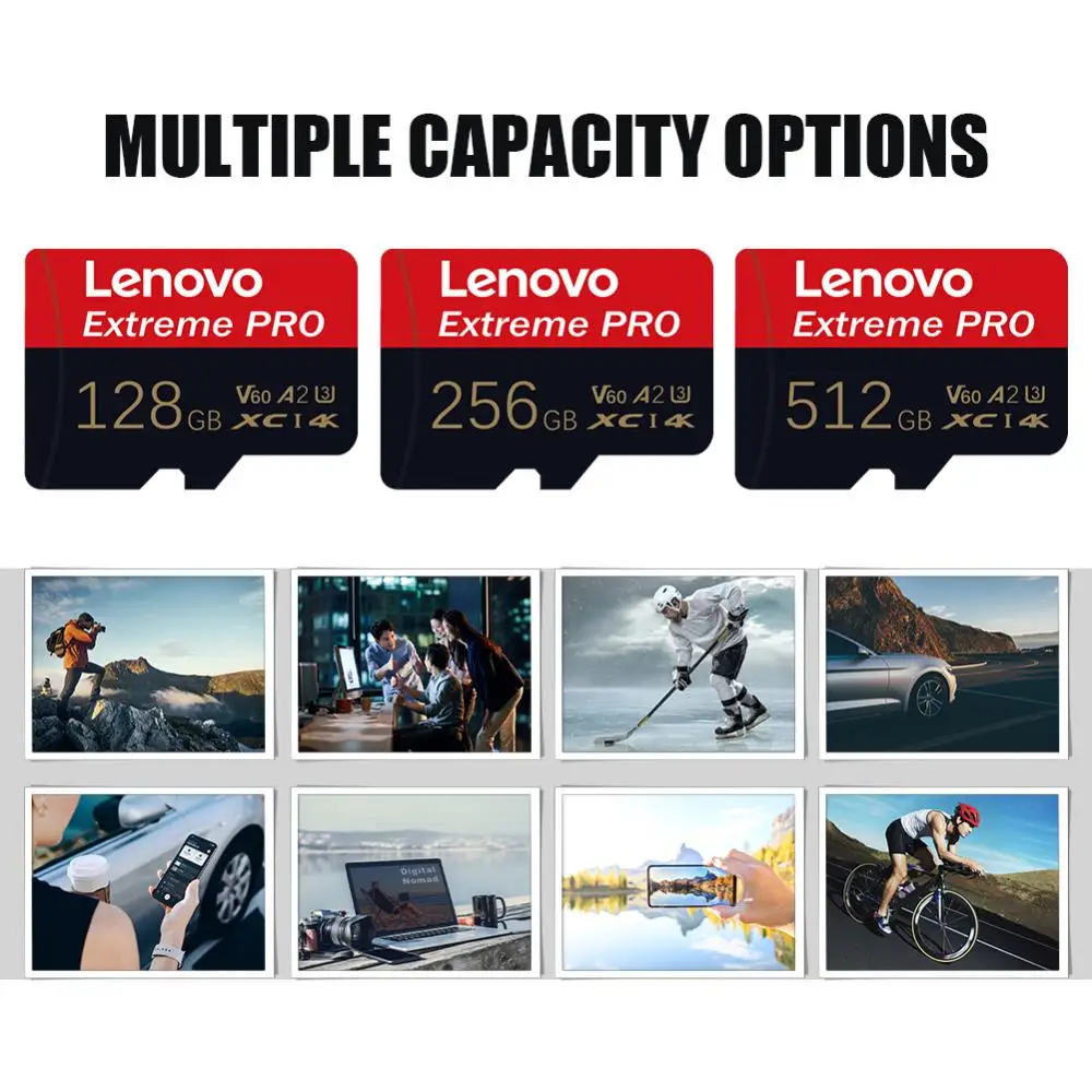 Lenovo-Cartão de Memória de Alta Velocidade, Cartão Micro TF, Mini Cartões SD, UHS-1 TF Flash Card, Nintendo Switch, 2TB, 1TB, 128GB, 256GB