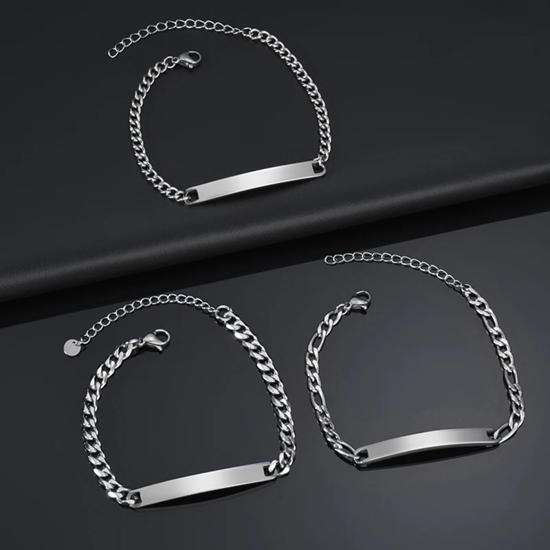 Afirstee Personalized Stainless Steel Engrave Name Bracelet For Women 3 Color Custom Nameplate Date Bracelets For Jewelry Gift
