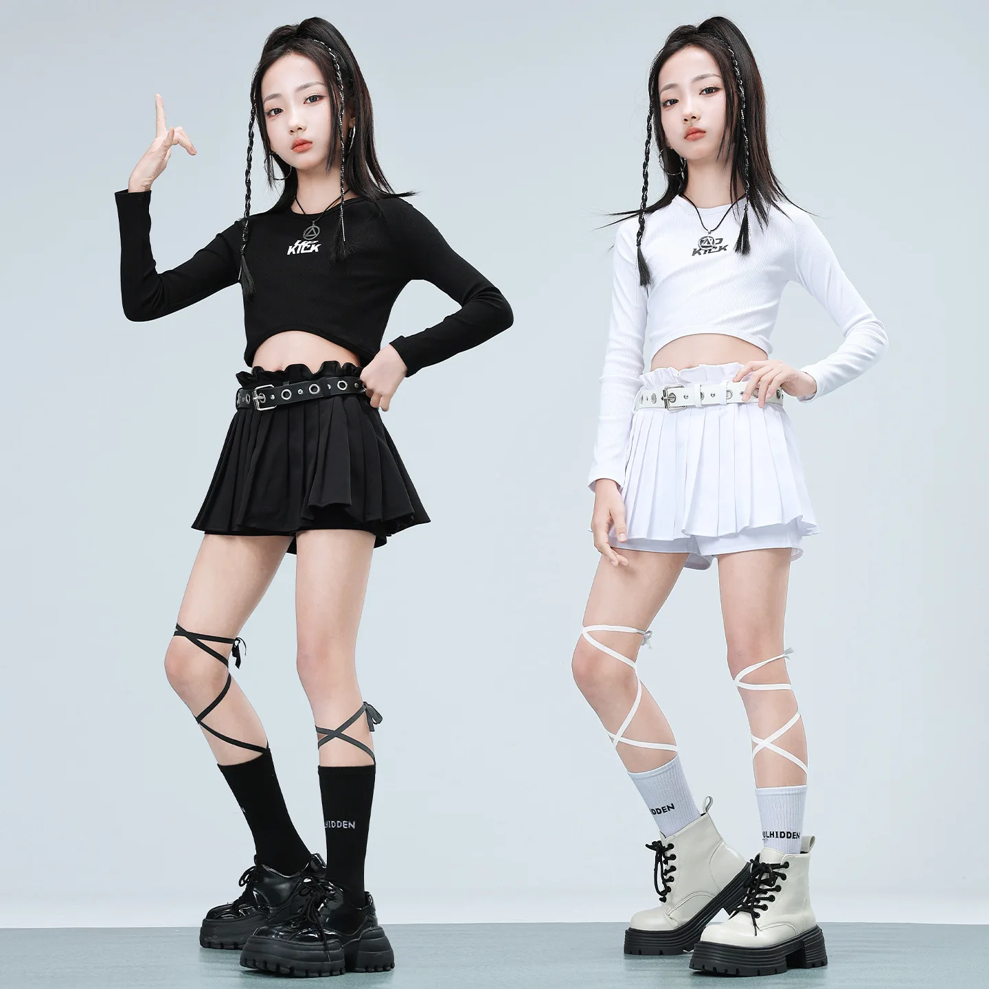 Kids K-pop Crop Top Street Dance Shiny Pleated Skirt Girls Hip Hop Streetwear Children Jazz Costume Girl Group Stage Clothes Set
