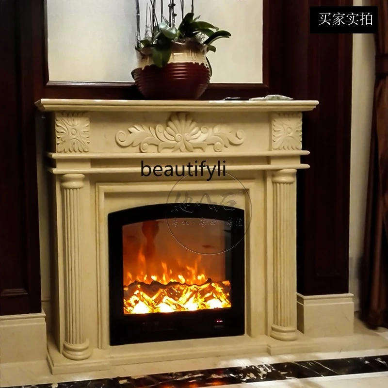 Natural marble mantel background wall European stone decorative cabinet living room customization