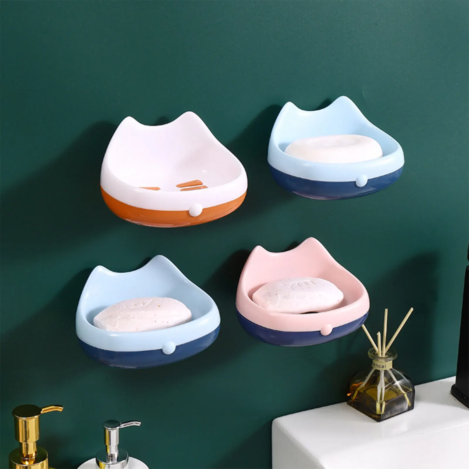 Cute Cartoon Cats Soap Dishes Easy Assemble Space Saving Soap Dish for Laundry Room Tub Balcony