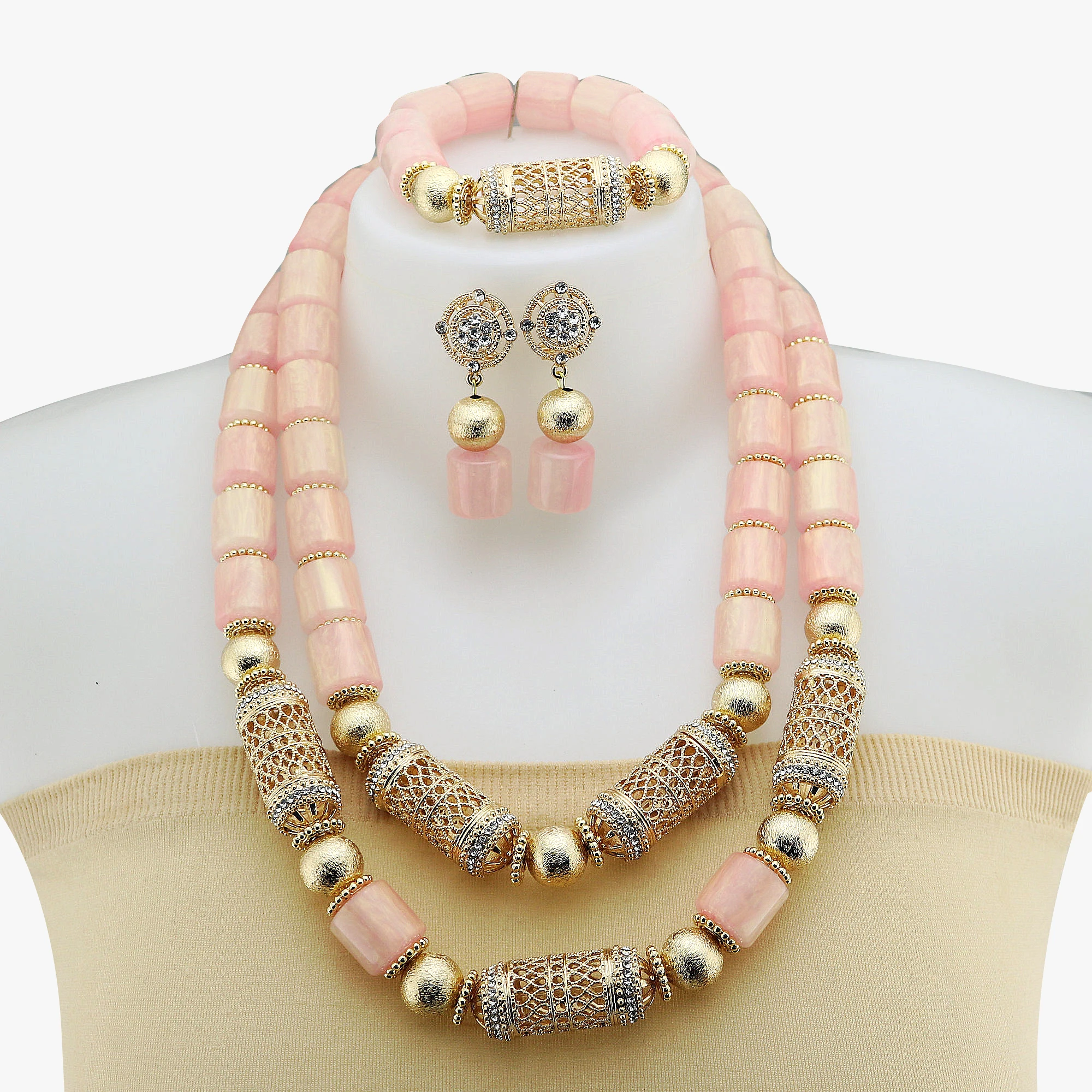 Nigeria New Wedding Couple Jewelry African Bride Marriage Necklace Resin Jewelry Set XK - 0741354