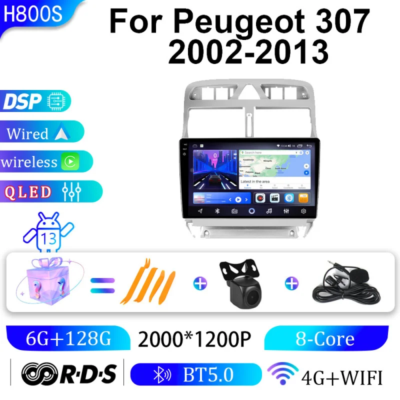 

For Peugeot 307 02-13 Car Multimedia Player Android Car Player GPS WIFI Carplay 4G Car Radio Navigation Stereo Car Electronic