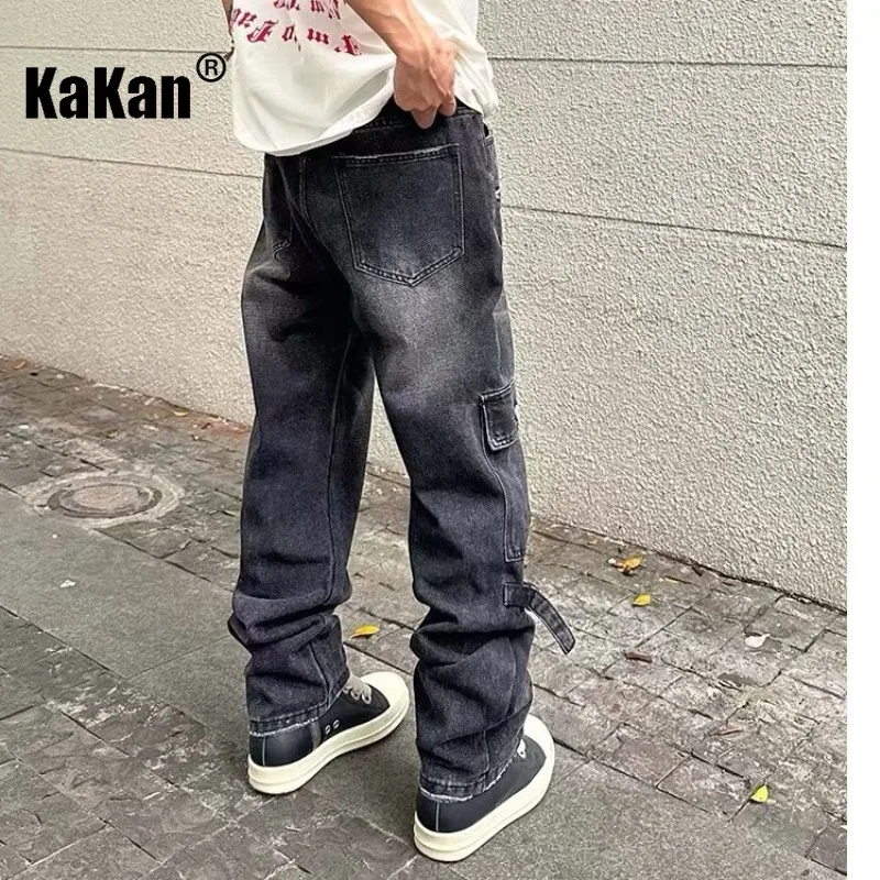 Kakan - Europe and The United States New Retro Jeans Men's, High Street Loose Straight Work Long Black Jeans K27-93