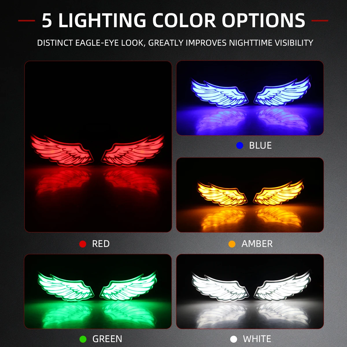 KEVANLY Motorcycle Angel Wings Led With Rear Light Bracket DRL Flash Turn Signal License Plate Tail Reverse Clearance Lamp 12V