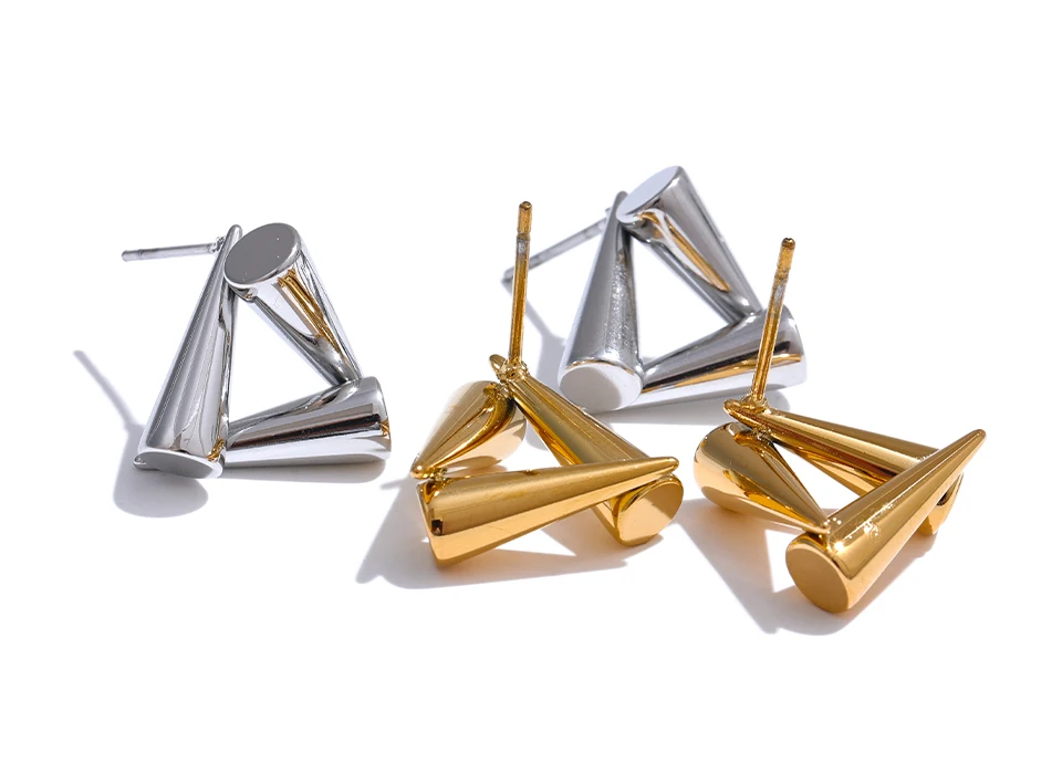 Yhpup Ohrstecker aus Edelstahl mit dreieckiger Geometrie, ungewöhnlich, rostfrei, Metall, 18 Karat PVD-beschichtet, trendiger Alltagsschmuck, Bijoux – Detail 7
